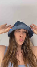 Load and play video in Gallery viewer, One of a Kind, Recycled Denim Bucket Hat
